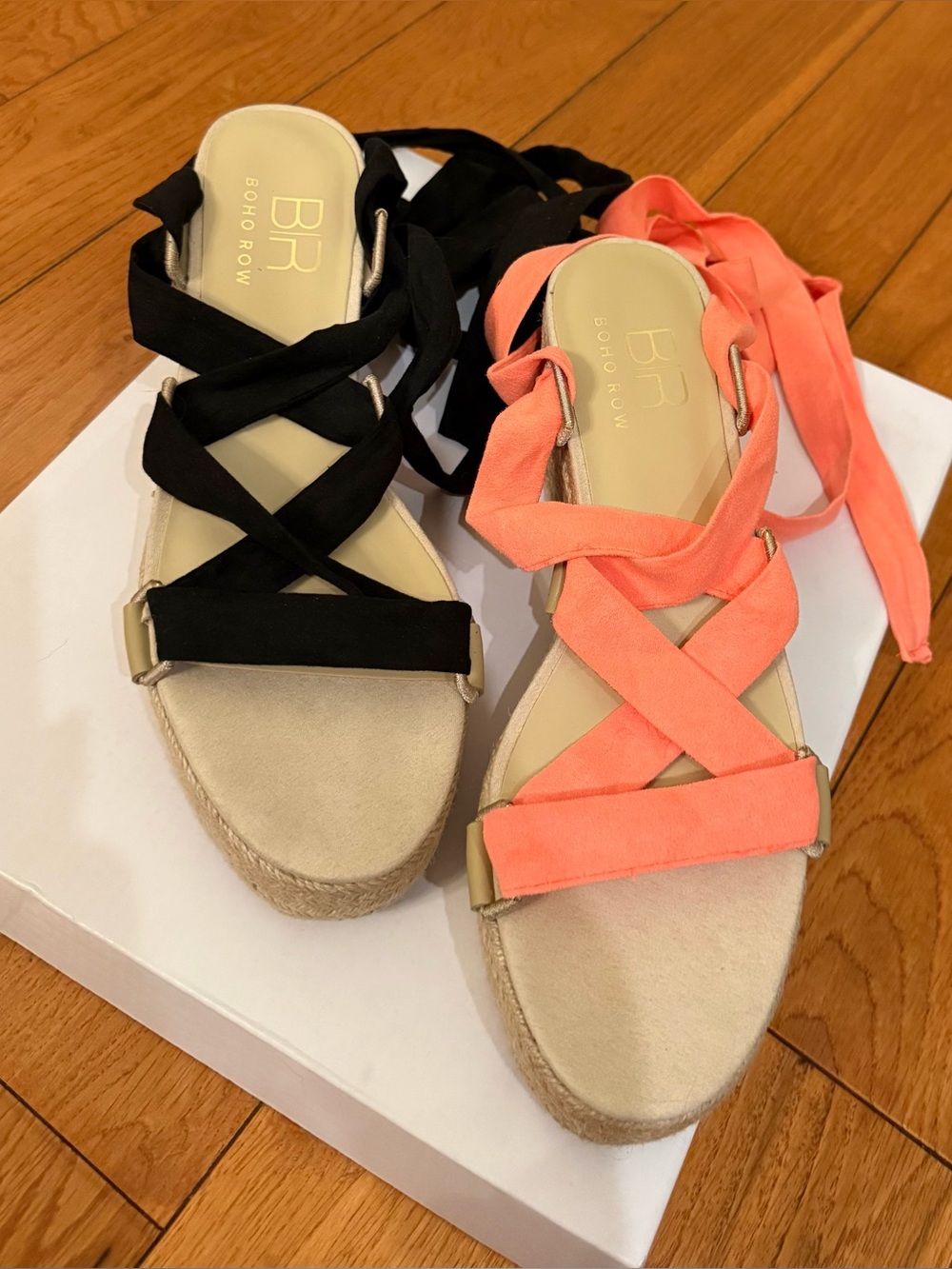 BOHO ROW Espadrille Wedge Coral Size 8 – NEW – 13 Interchangeable Laces